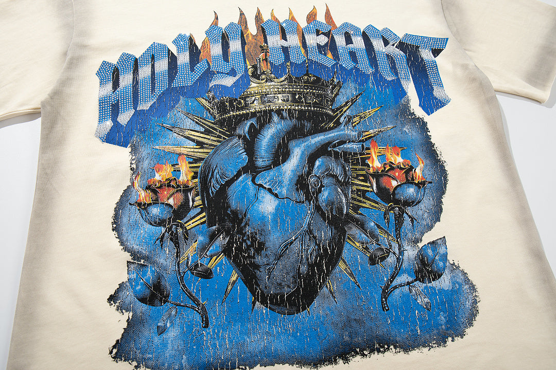 World Might Survive Off‑White Vintage‑Washed Double‑Sided Graphic Print Crew‑Neck Streetwear T‑Shirt