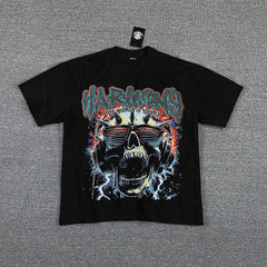 HVM Harmony Skull Monster Black Double‑Sided Graphic Print Crew Neck Streetwear T‑Shirt