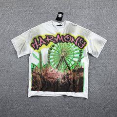 HVM Harmony Ferris Wheel Tie‑Dye White Double‑Sided Graphic Print Crew Neck Streetwear T‑Shirt