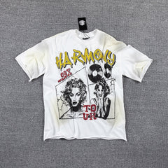 HVM Harmony Vintage Tour Portrait Tie‑Dye White Double‑Sided Graphic Print Crew Neck Streetwear T‑Shirt