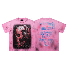 Welcome To The Dark Age 2.0 Pink‑Tie‑Dye Double‑Sided Graphic Print Crew‑Neck Streetwear T‑Shirt