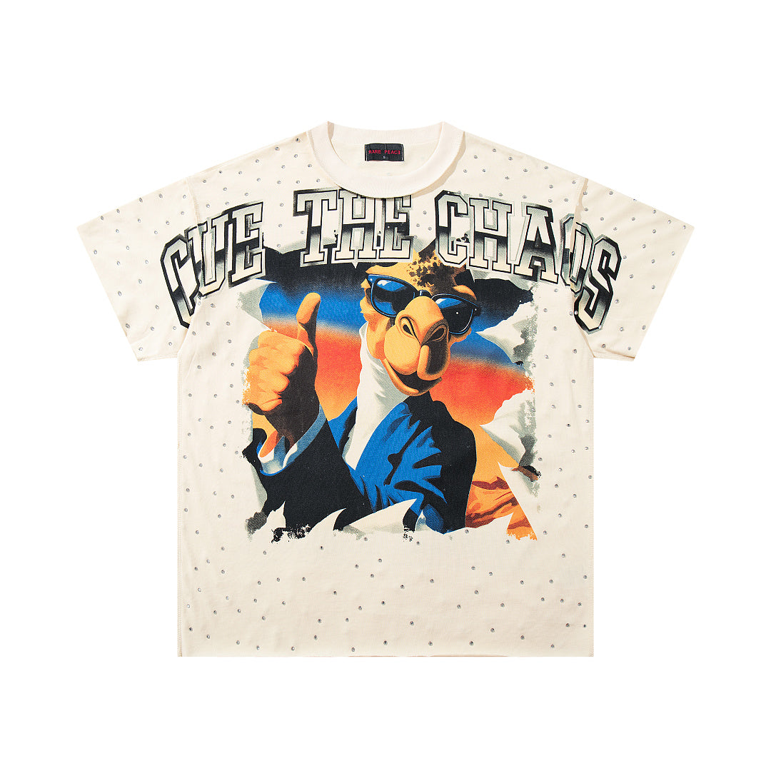 Retro Figure Portrait Off‑White Washed Double‑Sided Graphic Print Crew‑Neck Streetwear T‑Shirt