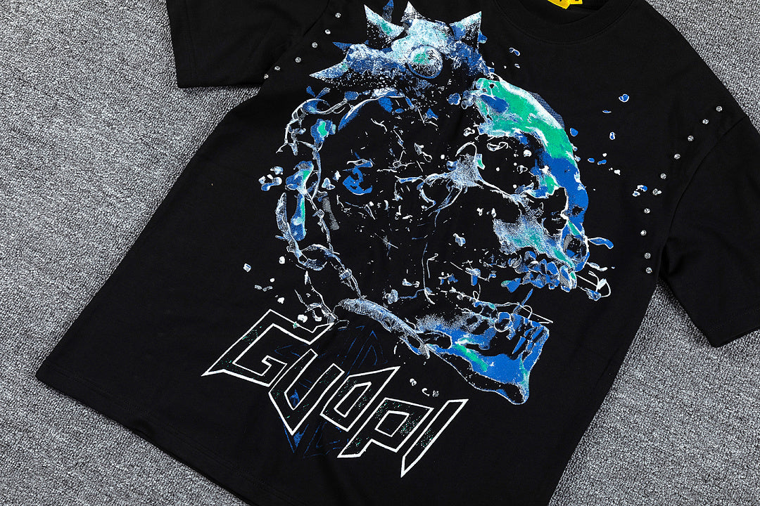 Planet Chain Double‑Sided Graphic Print Crew Neck Streetwear T‑Shirt