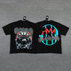 HVM Harmony Skull Monster Black Double‑Sided Graphic Print Crew Neck Streetwear T‑Shirt