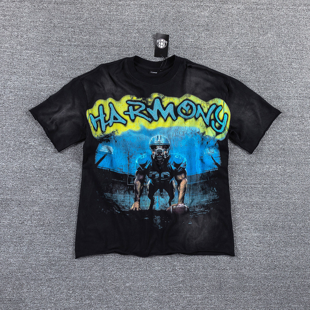 HVM Harmony Cowboy Figure Black Tie‑Dye Double‑Sided Graphic Print Crew Neck Streetwear T‑Shirt