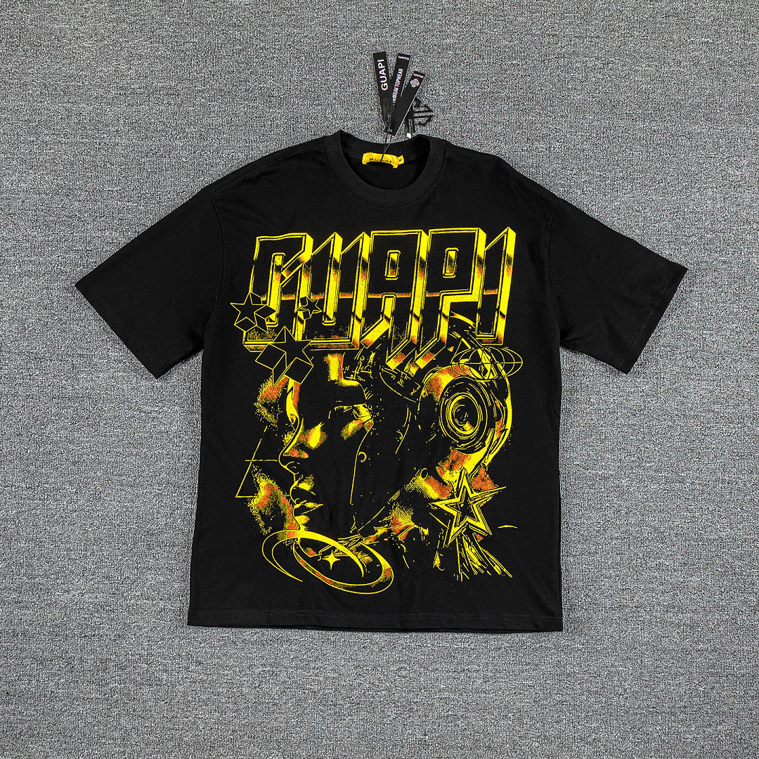 Golden Chain Portrait Double‑Sided Graphic Print Crew Neck Streetwear T‑Shirt