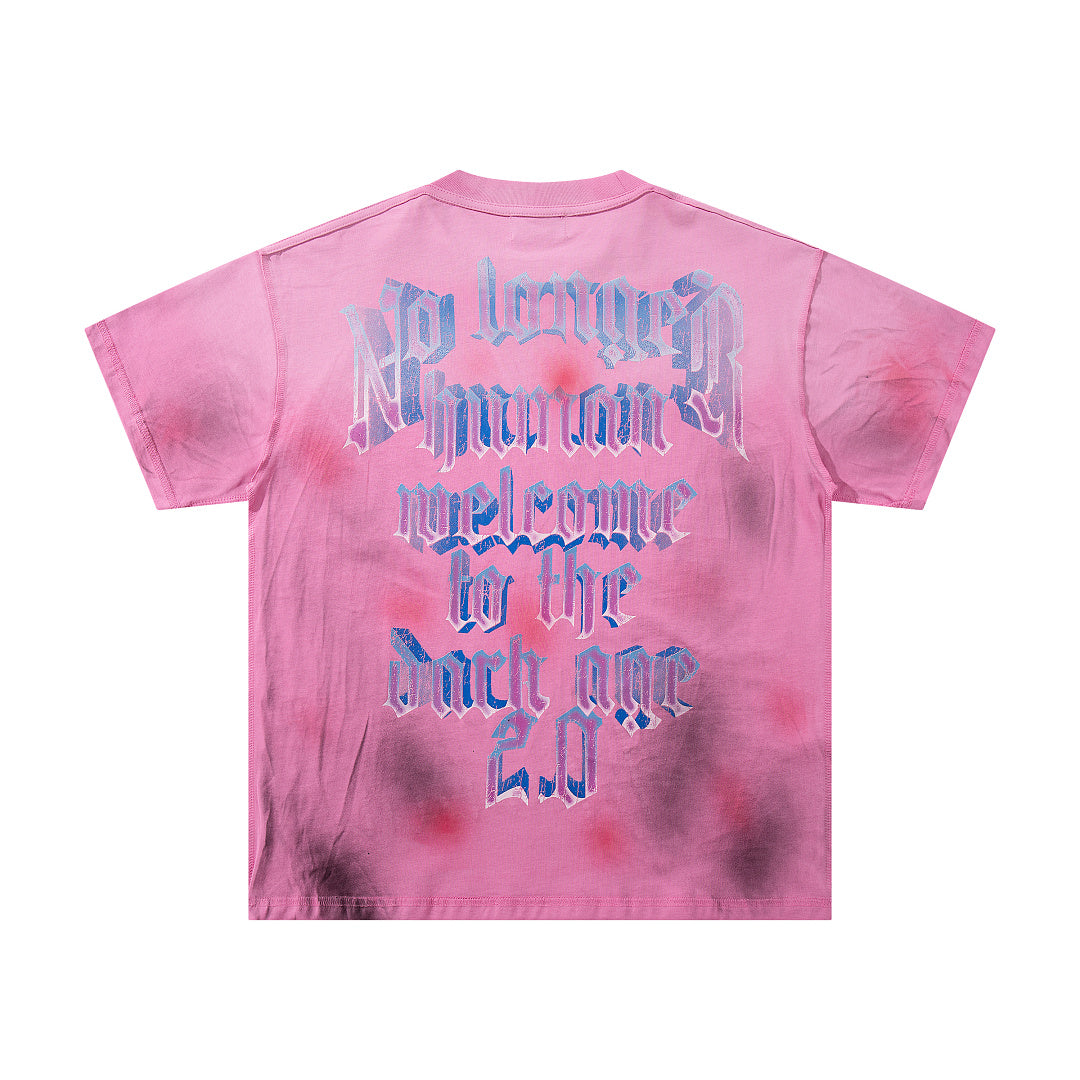 Welcome To The Dark Age 2.0 Pink‑Tie‑Dye Double‑Sided Graphic Print Crew‑Neck Streetwear T‑Shirt