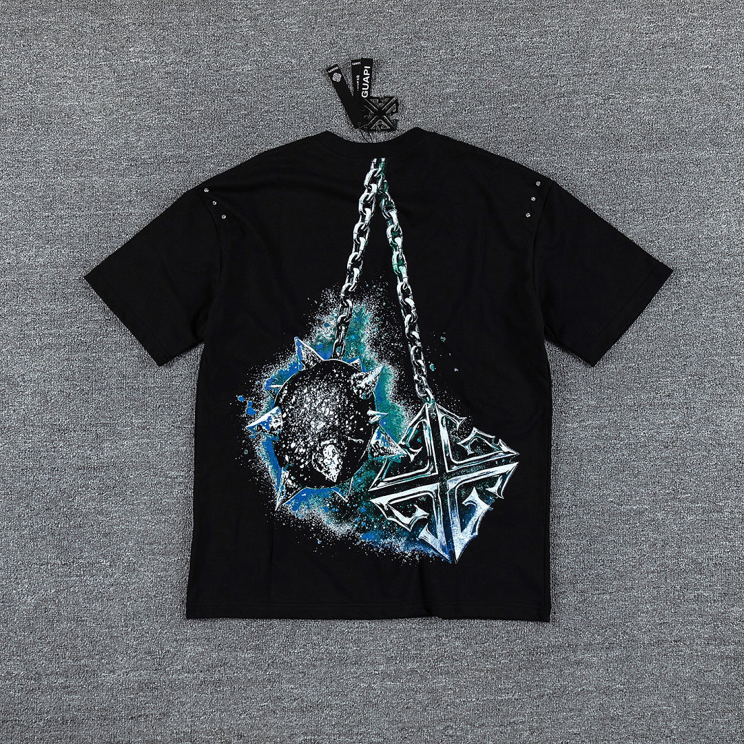 Planet Chain Double‑Sided Graphic Print Crew Neck Streetwear T‑Shirt