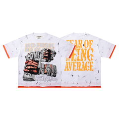 Fear Of Being Average White Splatter Double‑Sided Graphic Print Crew Neck Streetwear T‑Shirt