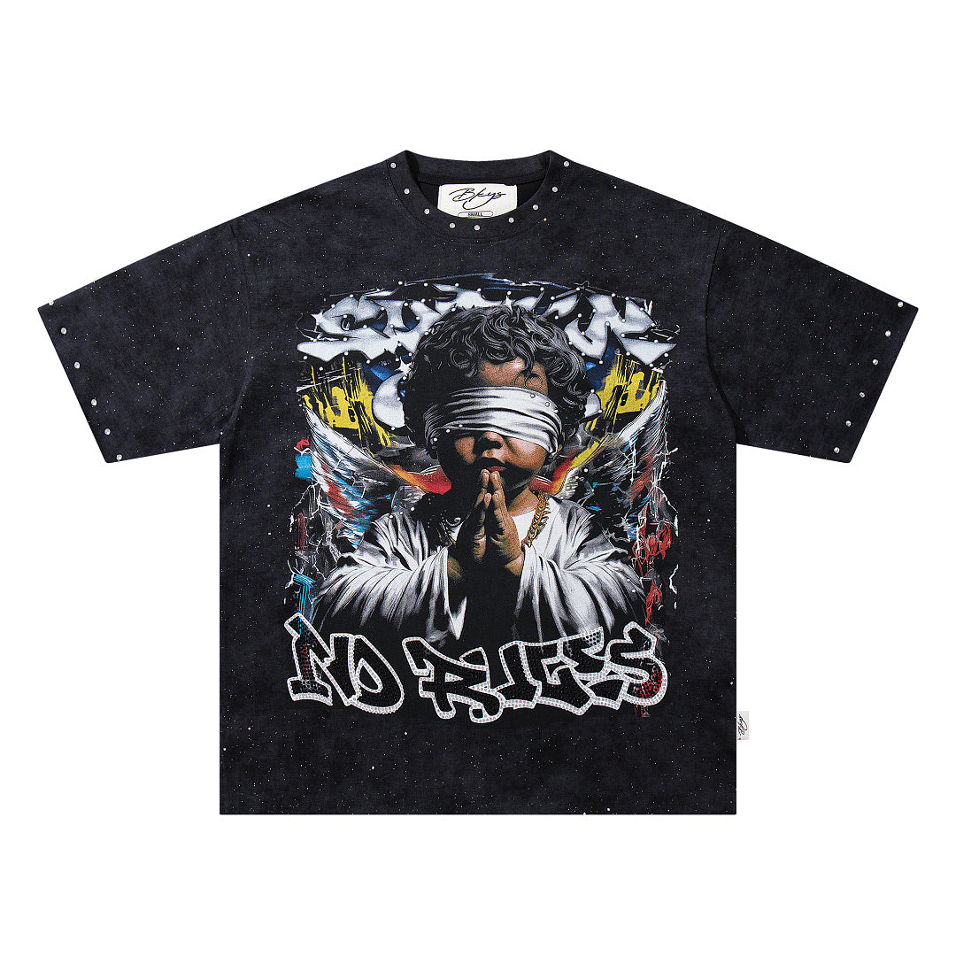 Rockstar Skull Graffiti Graphic Print Crew Neck Streetwear T‑Shirt