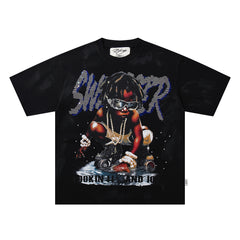 Lookin Fly And Icy Skull Hip‑Hop Double‑Sided Graphic Print Crew Neck Streetwear T‑Shirt