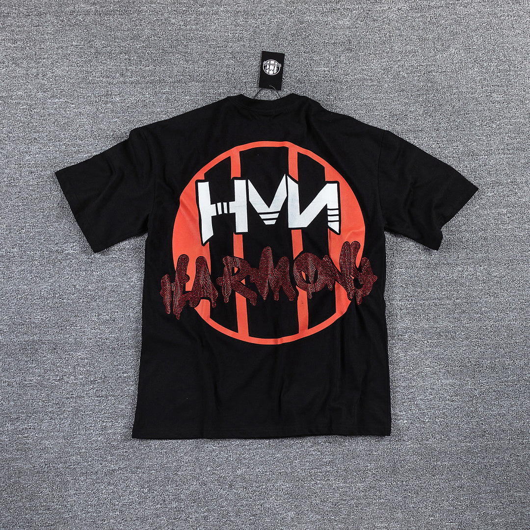 HVM Harmony Fiery Neon Figure Black Double‑Sided Graphic Print Crew Neck Streetwear T‑Shirt