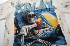Relax Your Mind Skeleton Double‑Sided Graphic Print Crew Neck Streetwear T‑Shirt