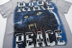 Rare Peace Bad‑Rabbit Grey‑Washed Double‑Sided Graphic Print Crew‑Neck Streetwear T‑Shirt