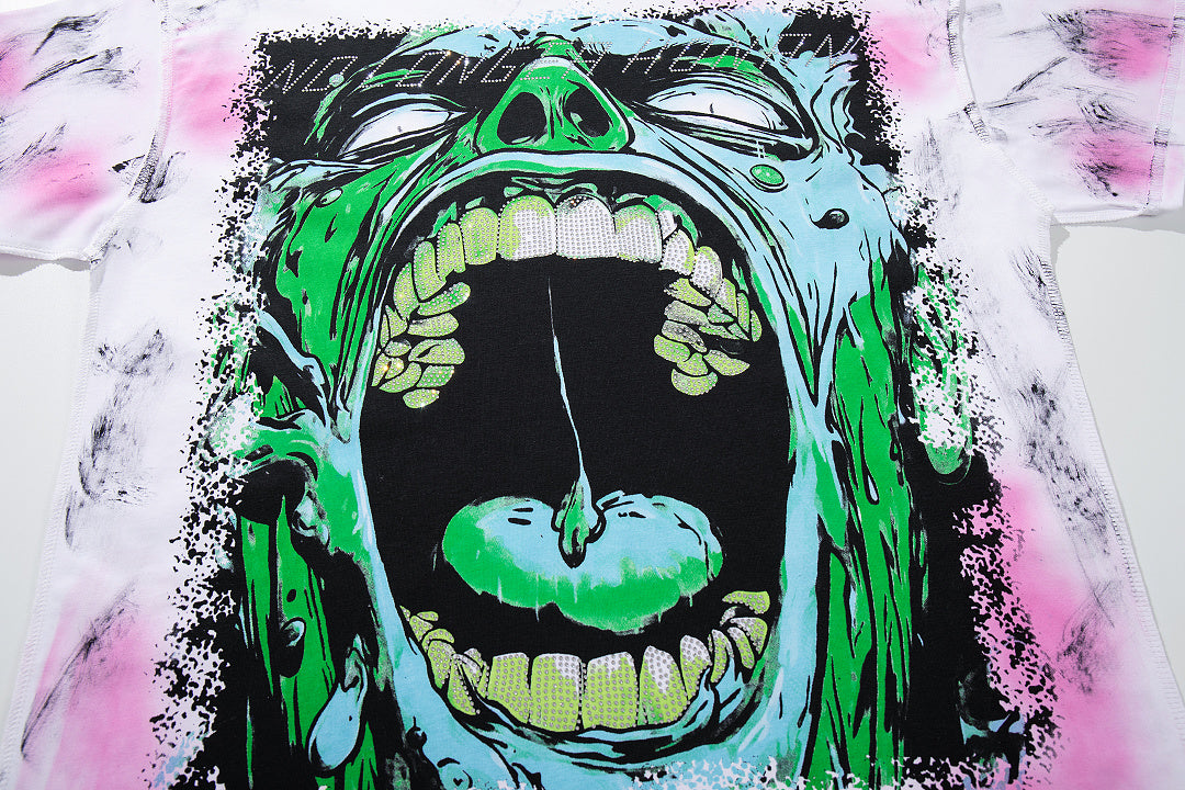 Save Our Souls Pink‑Green Tie‑Dye Double‑Sided Graphic Print Crew‑Neck Streetwear T‑Shirt