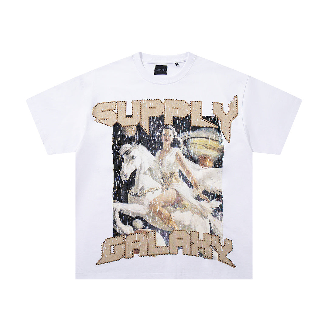 Vintage Supply Galaxy White Double‑Sided Graphic Print Crew‑Neck Streetwear T‑Shirt