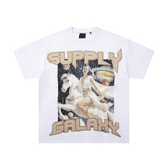 Vintage Supply Galaxy White Double‑Sided Graphic Print Crew‑Neck Streetwear T‑Shirt