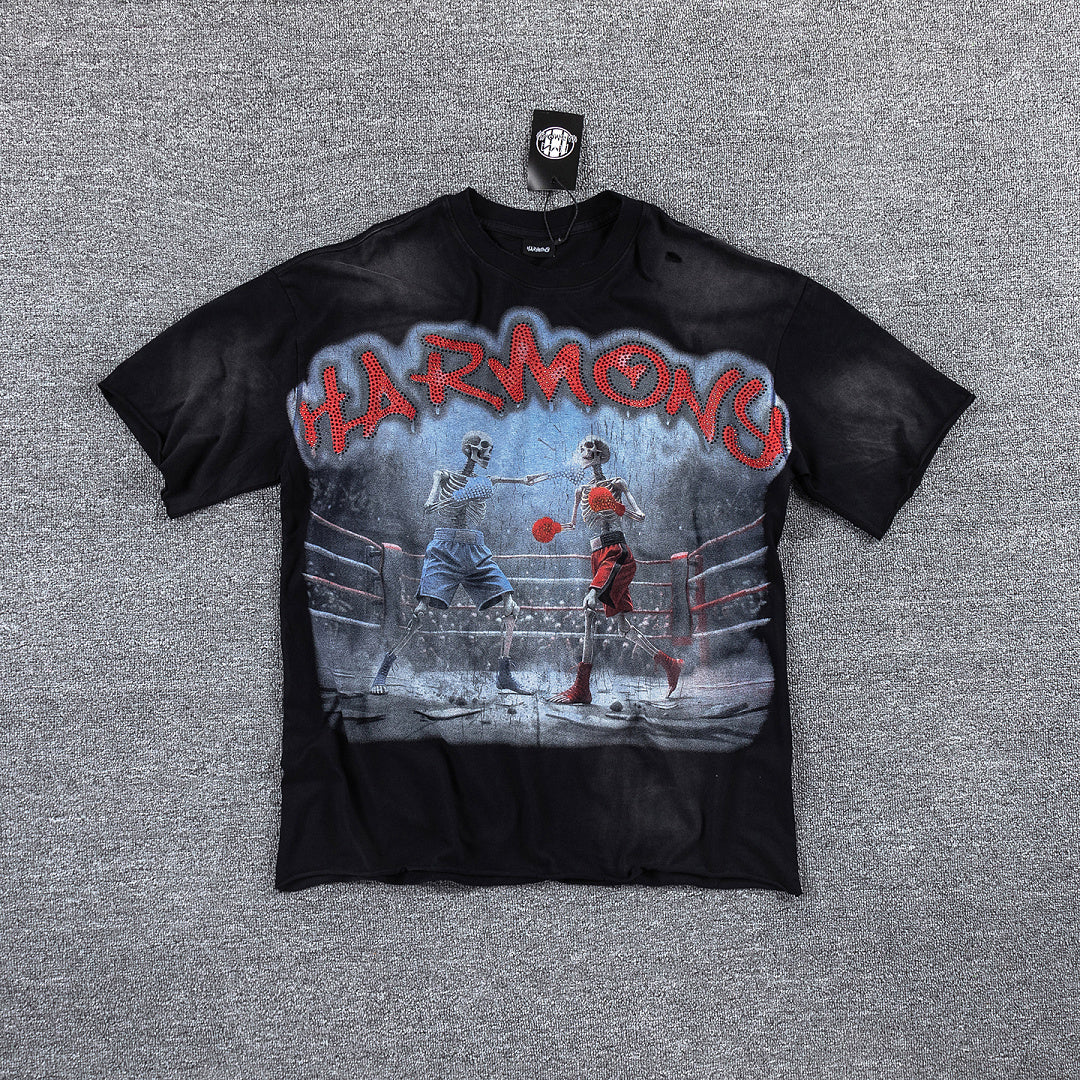 HVM Harmony Dark Scenery Graphic Black Tie‑Dye Double‑Sided Print Crew Neck Streetwear T‑Shirt