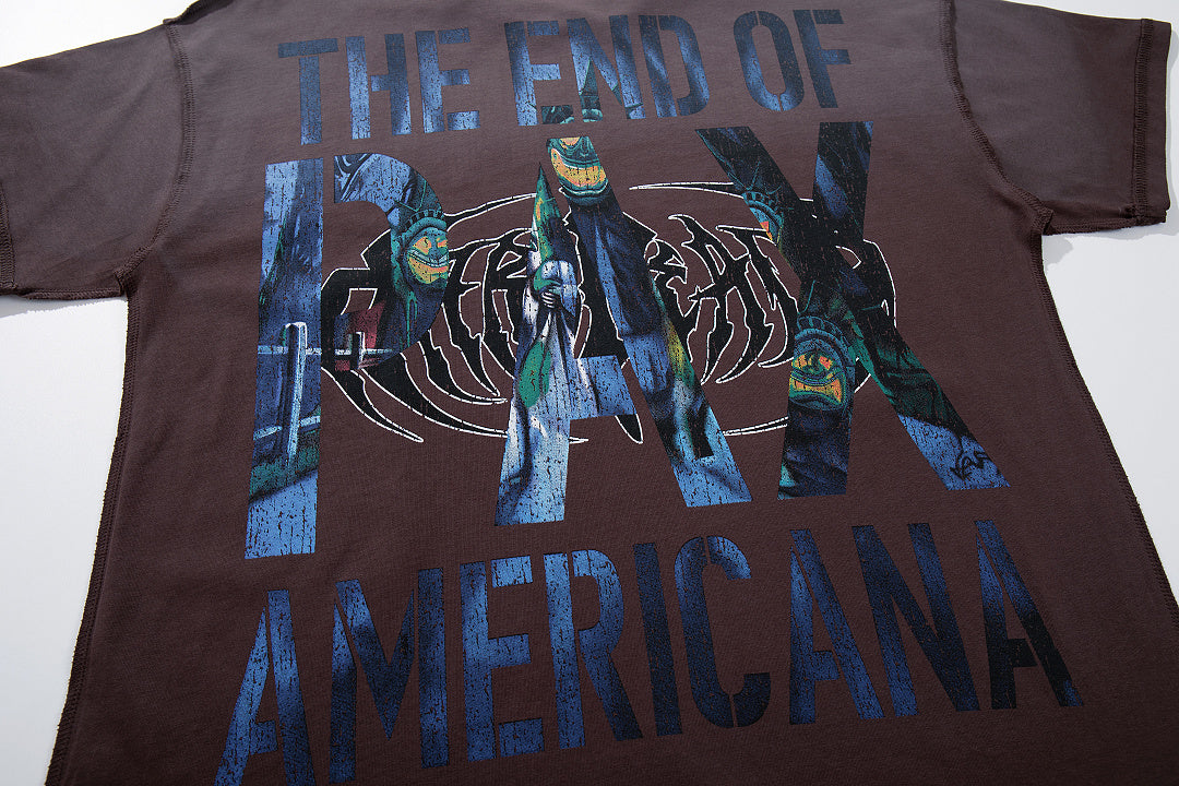 Bad Moon Americana Brown‑Washed Double‑Sided Graphic Print Crew‑Neck Streetwear T‑Shirt