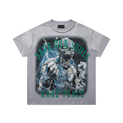 Rare Peace SOS The End Of An Era Light‑Grey Washed Double‑Sided Graphic Print Crew‑Neck Streetwear T‑Shirt