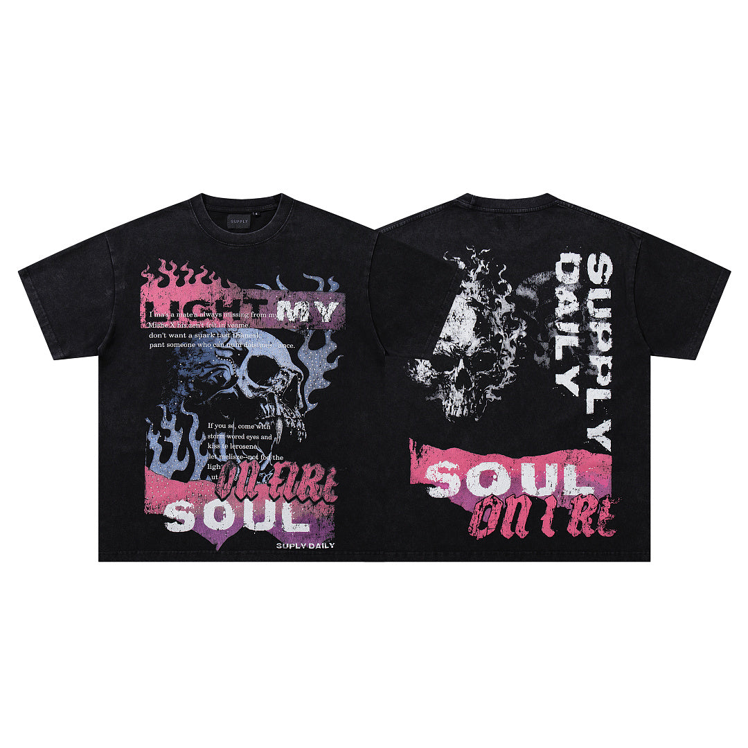 Soul Culture Black‑Washed Double‑Sided Graphic Print Crew‑Neck Streetwear T‑Shirt