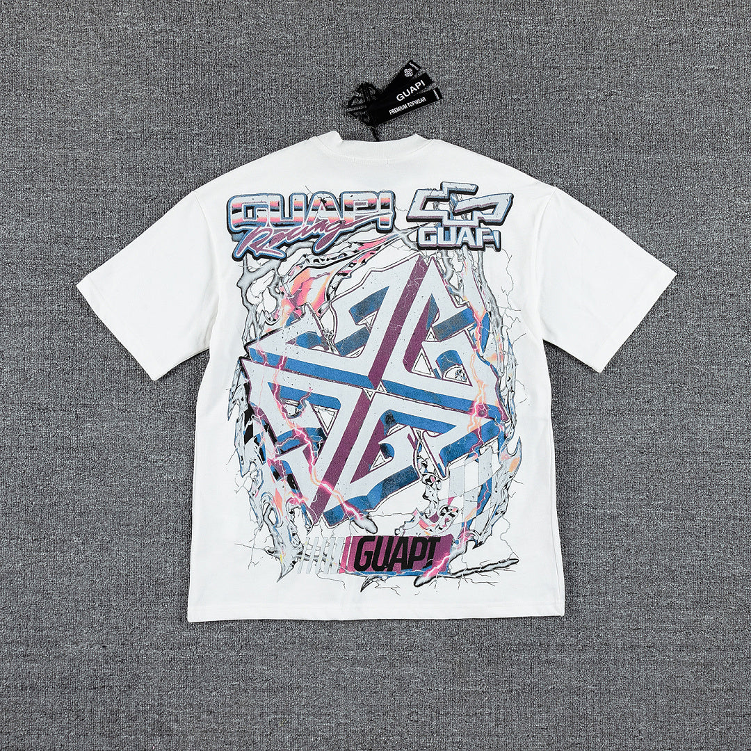 Retro Racing Car Double‑Sided Graphic Print Crew Neck Streetwear T‑Shirt