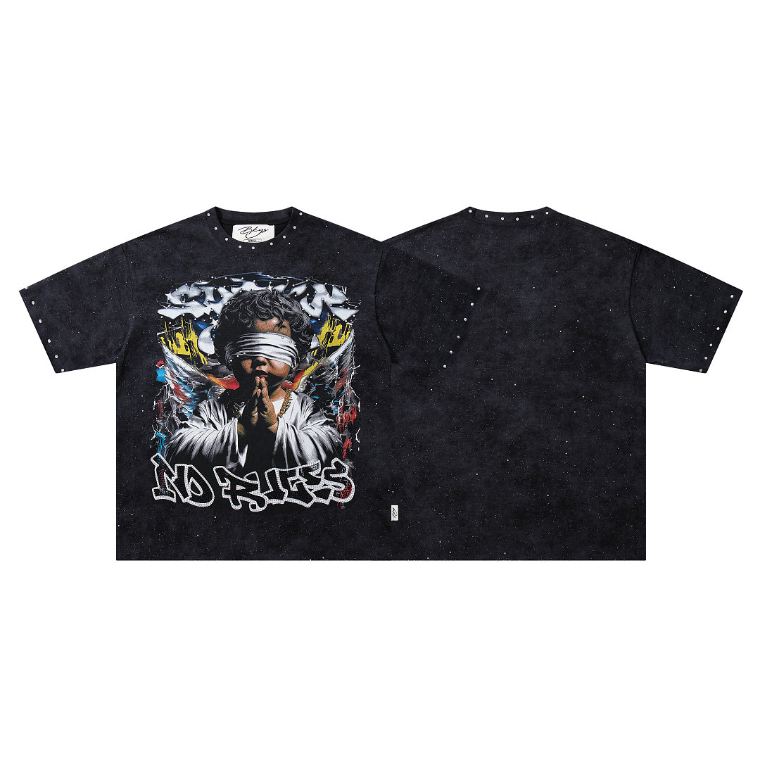 Rockstar Skull Graffiti Graphic Print Crew Neck Streetwear T‑Shirt