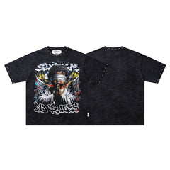 Rockstar Skull Graffiti Graphic Print Crew Neck Streetwear T‑Shirt