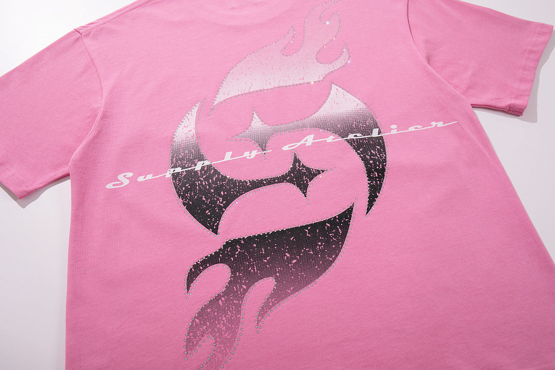 Vintage Angel Cherub Pink Vintage‑Washed Double‑Sided Graphic Print Crew‑Neck Streetwear T‑Shirt