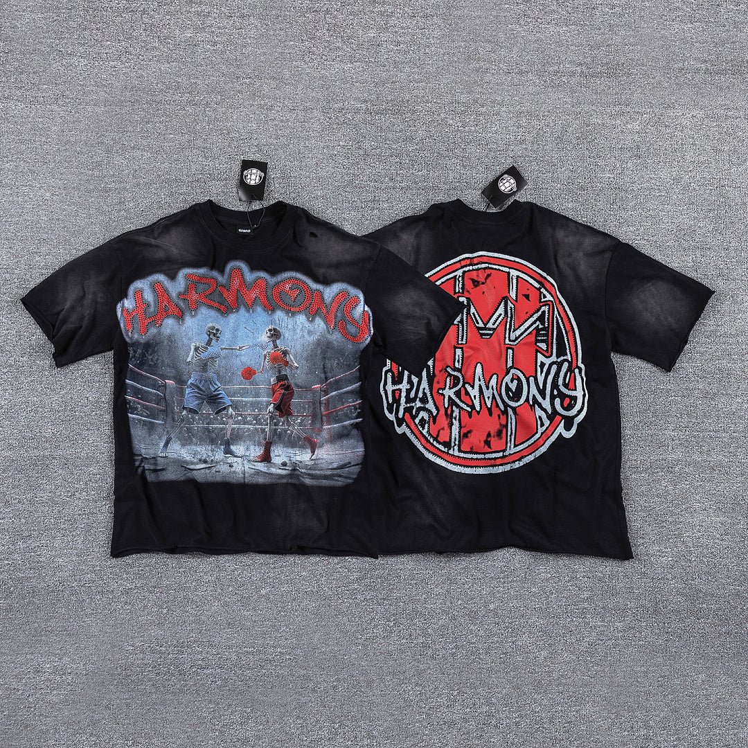 HVM Harmony Dark Scenery Graphic Black Tie‑Dye Double‑Sided Print Crew Neck Streetwear T‑Shirt