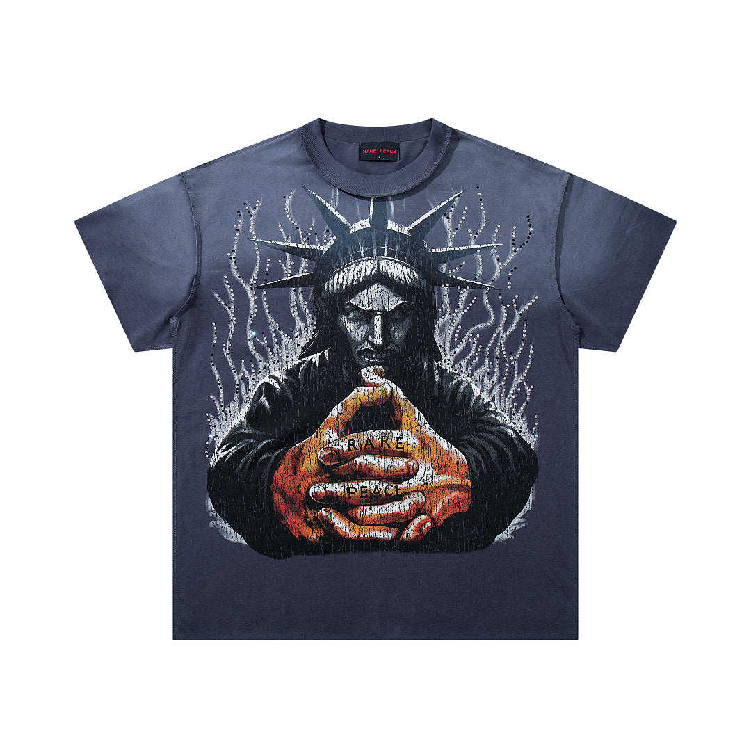 Sorry For The Rest Of The World Navy‑Washed Double‑Sided Graphic Print Crew‑Neck Streetwear T‑Shirt