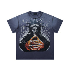 Sorry For The Rest Of The World Navy‑Washed Double‑Sided Graphic Print Crew‑Neck Streetwear T‑Shirt