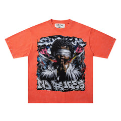 Rockstar Skull Graffiti Orange Washed Graphic Print Crew Neck Streetwear T‑Shirt