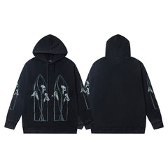 Vintage Black Light‑Blue Line Art Church Window Full‑Zip Hoodie
