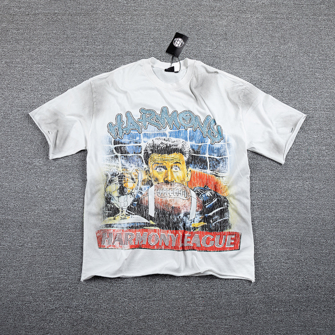 HVM Harmony Retro Car Art Tie‑Dye White Double‑Sided Graphic Print Crew Neck Streetwear T‑Shirt