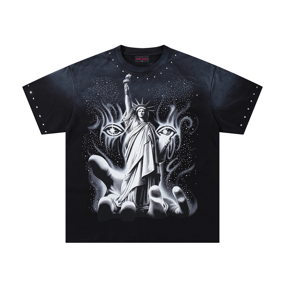 Bad Abbey Black‑Washed Double‑Sided Graphic Print Crew‑Neck Streetwear T‑Shirt