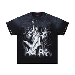 Bad Abbey Black‑Washed Double‑Sided Graphic Print Crew‑Neck Streetwear T‑Shirt