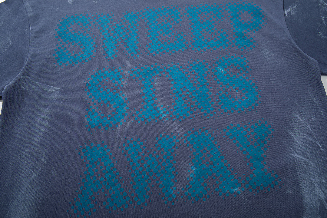 Sweep Sins Away Blue‑Toned Portrait Double‑Sided Graphic Print Crew Neck Streetwear T‑Shirt