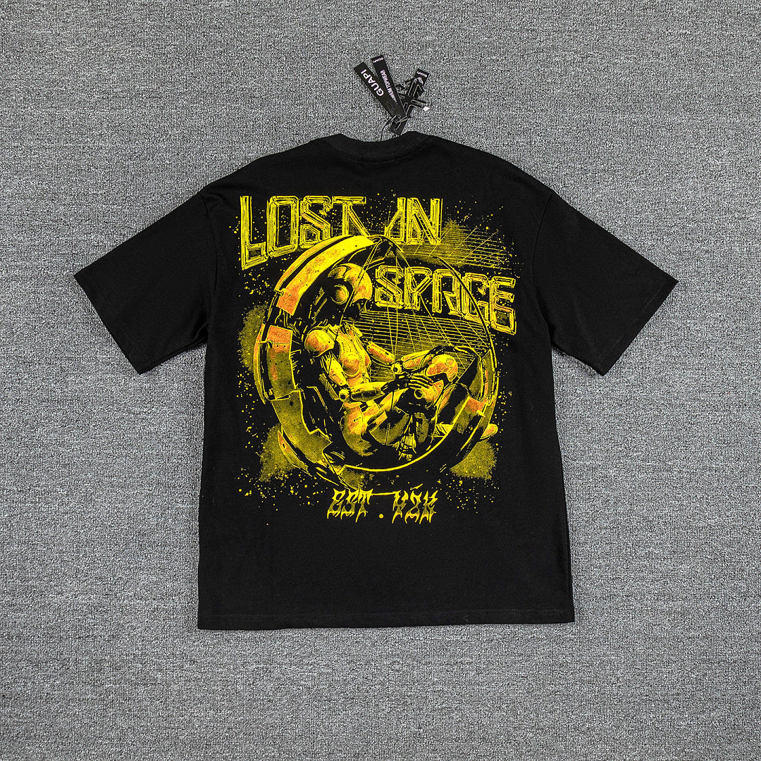 Golden Chain Portrait Double‑Sided Graphic Print Crew Neck Streetwear T‑Shirt