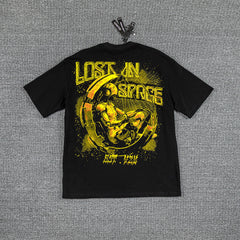 Golden Chain Portrait Double‑Sided Graphic Print Crew Neck Streetwear T‑Shirt