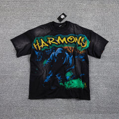 HVM Harmony Blue‑Green Tie‑Dye Double‑Sided Graphic Print Crew Neck Streetwear T‑Shirt