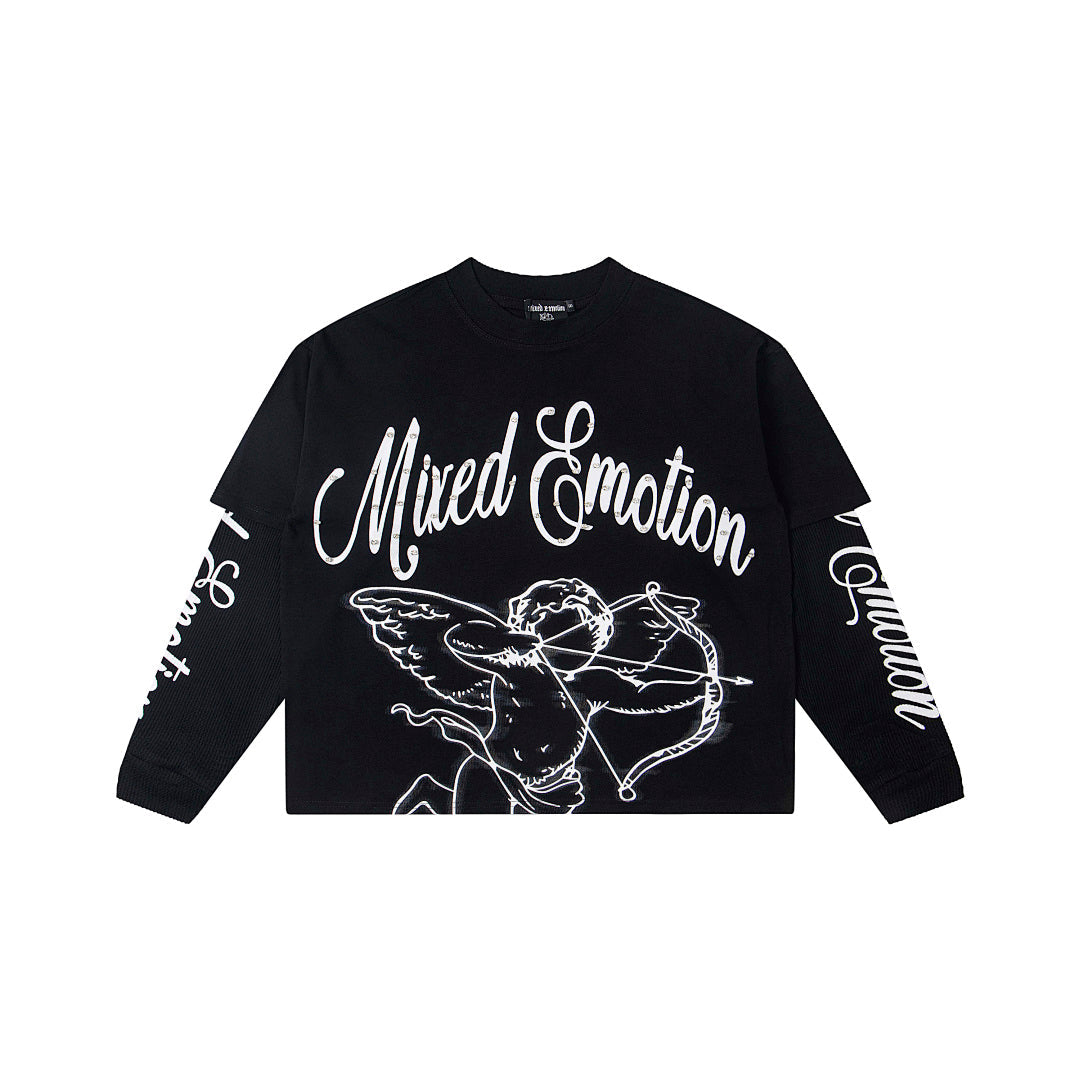Black & White Angel Art Long Sleeve T‑Shirt Urban Streetwear