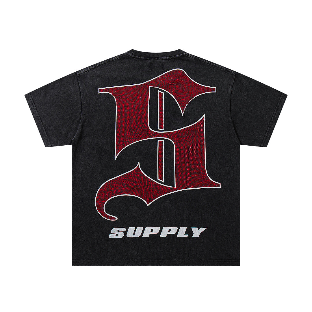 Soldier Troop Black Vintage‑Washed Double‑Sided Graphic Print Crew‑Neck Streetwear T‑Shirt