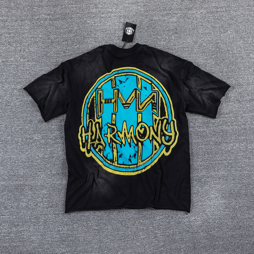 HVM Harmony Cowboy Figure Black Tie‑Dye Double‑Sided Graphic Print Crew Neck Streetwear T‑Shirt