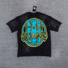 HVM Harmony Cowboy Figure Black Tie‑Dye Double‑Sided Graphic Print Crew Neck Streetwear T‑Shirt