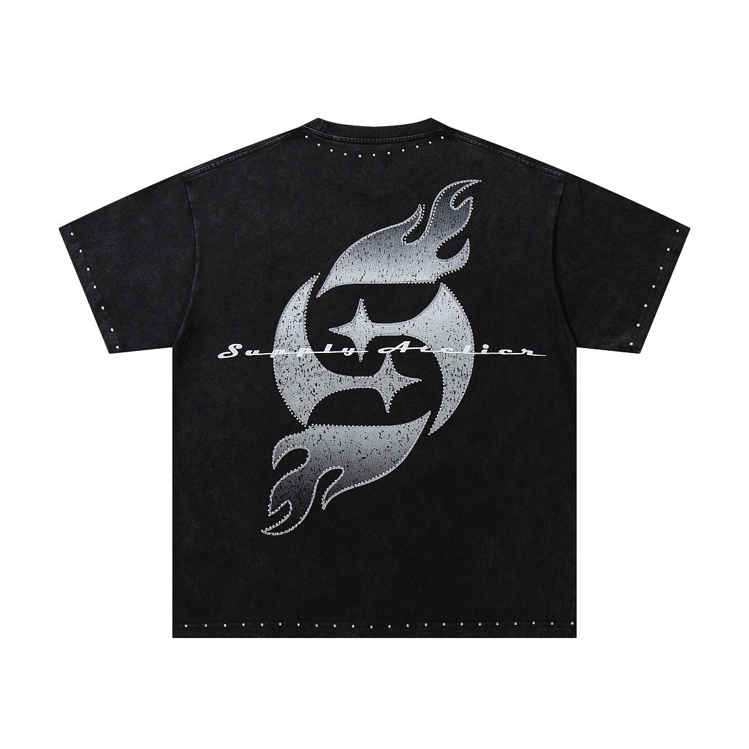 Vintage Kneeling Angel Black Double‑Sided Graphic Print Crew‑Neck Streetwear T‑Shirt