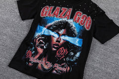 Glazagod Red Portrait Totem Double‑Sided Graphic Print Crew Neck Streetwear T‑Shirt