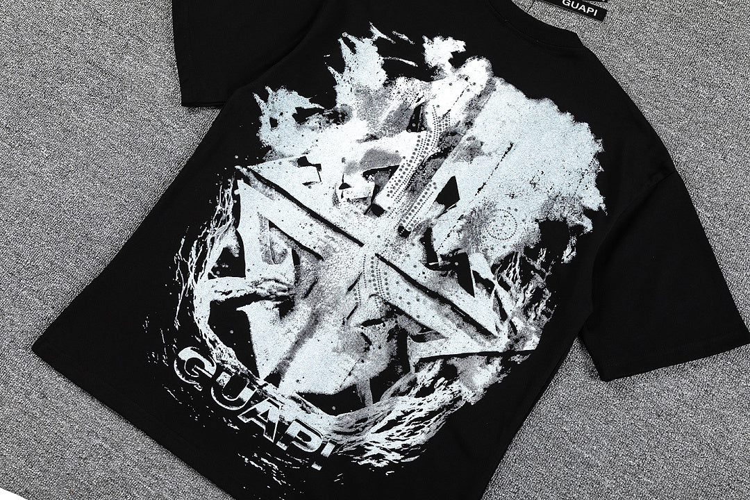 Gothic Cross Skull Double‑Sided Graphic Print Crew Neck Streetwear T‑Shirt