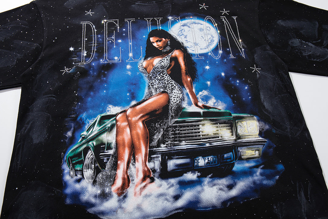 All You Need Is Little Delusion Figure Art Double‑Sided Graphic Print Crew Neck Streetwear T‑Shirt