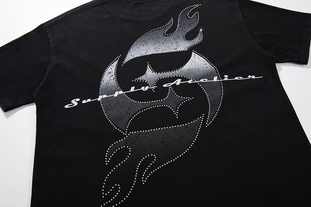 Vintage Angel Cherub Black Vintage‑Washed Double‑Sided Graphic Print Crew‑Neck Streetwear T‑Shirt
